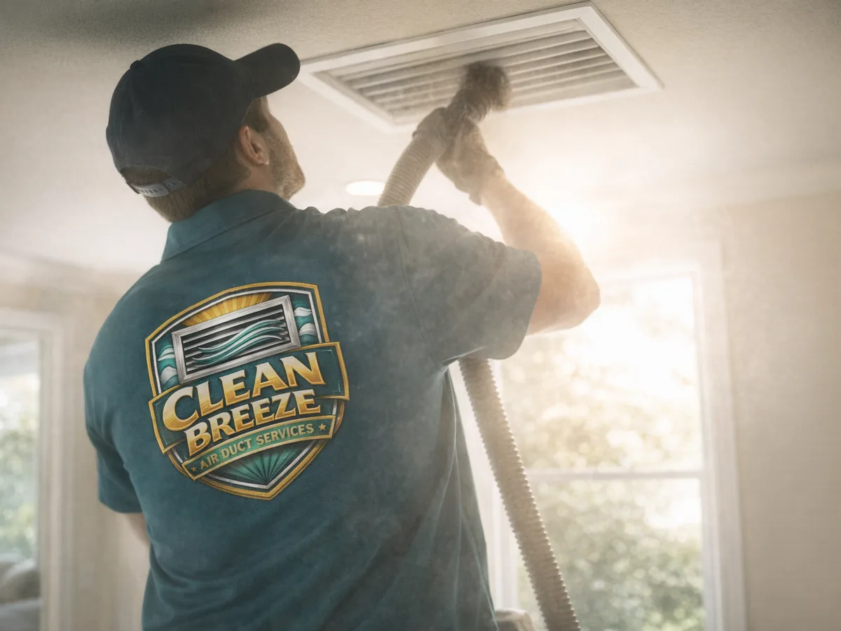 air duct cleaning technician on the job in Los Angeles, CA